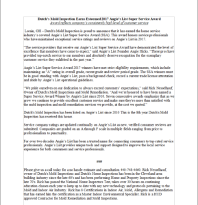 Local Mold Comapny Angies List Award